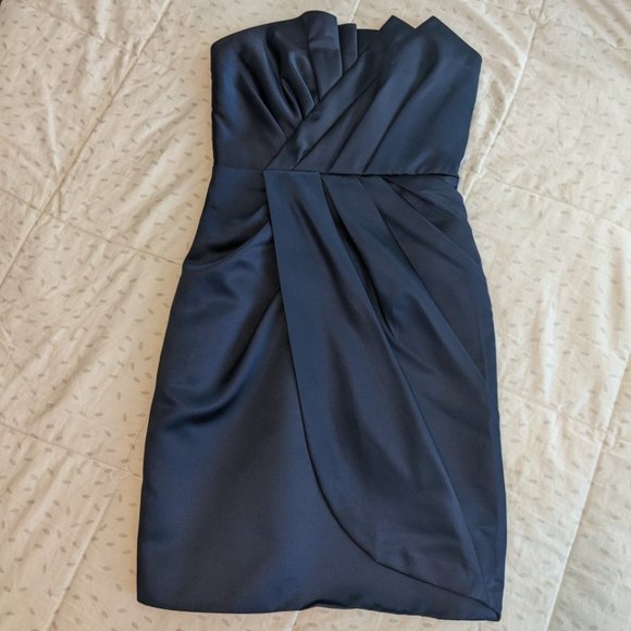 WHITE BY VERA WANG NAVY BLUE SATIN STRAPLESS COCKTAIL DRESS - Picture 1 of 7